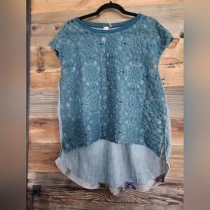 NWT ARATTA Blue Lace Overlay Women's Top Size Small